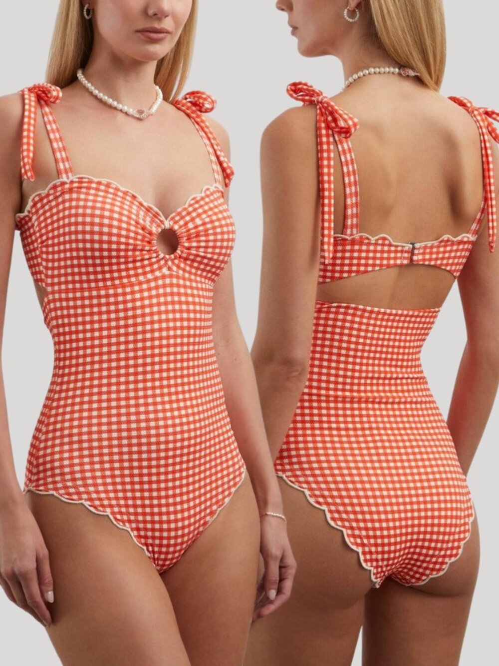 Paper London Florentine Swimsuit - Orange Check - Size Small